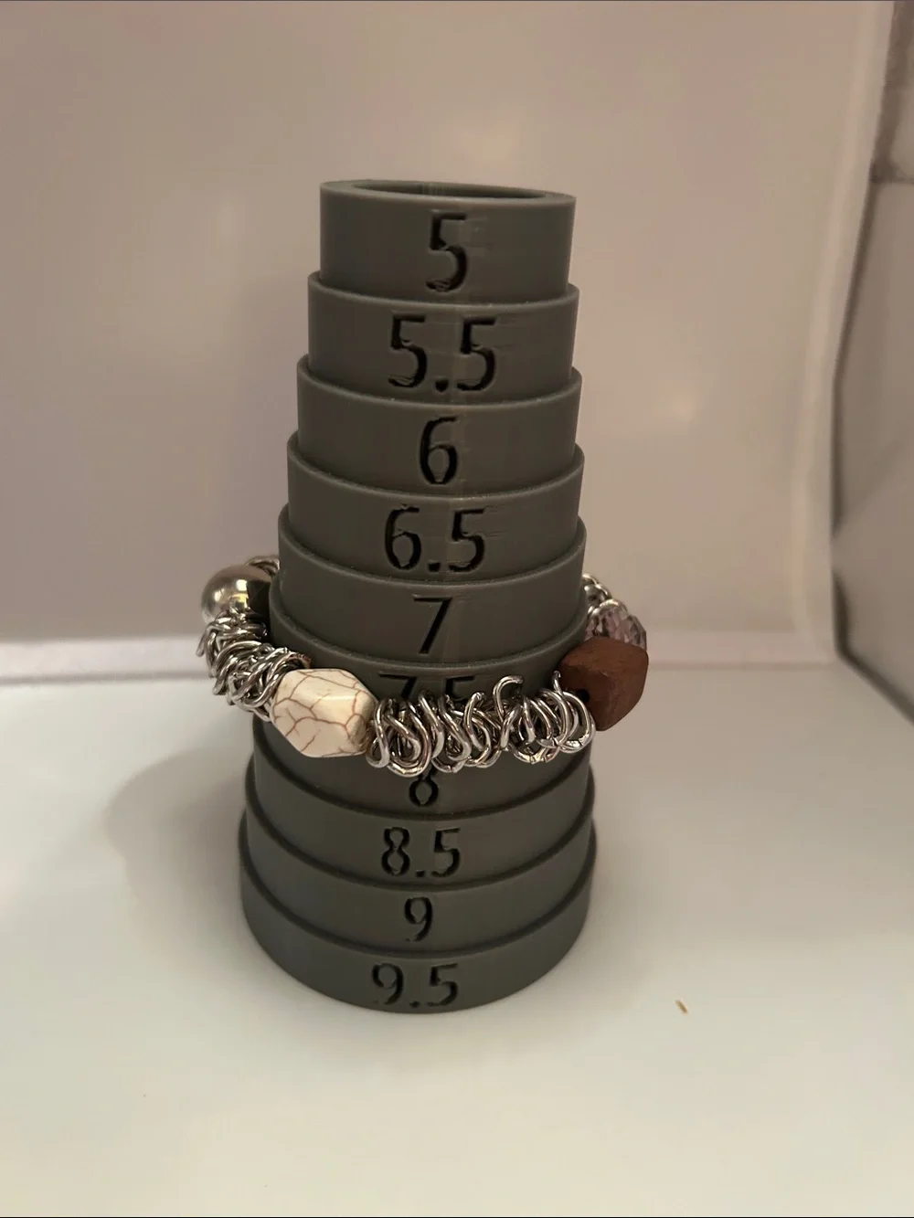 Chunky stretch bracelet white wood crystal bead metal jump rings boho grunge